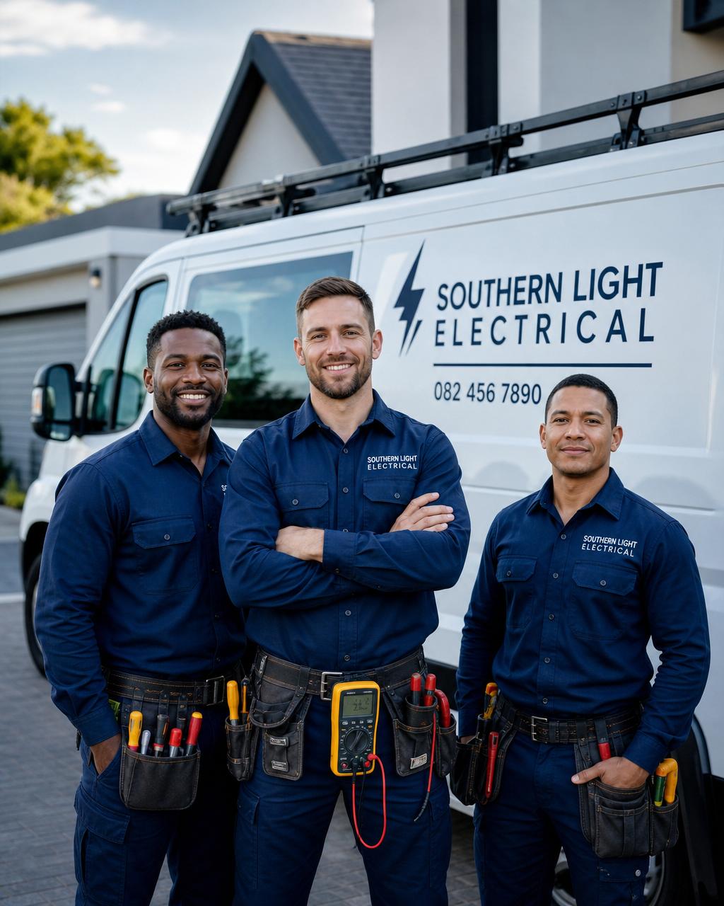 The Southern Light Electrical crew in front of the service van